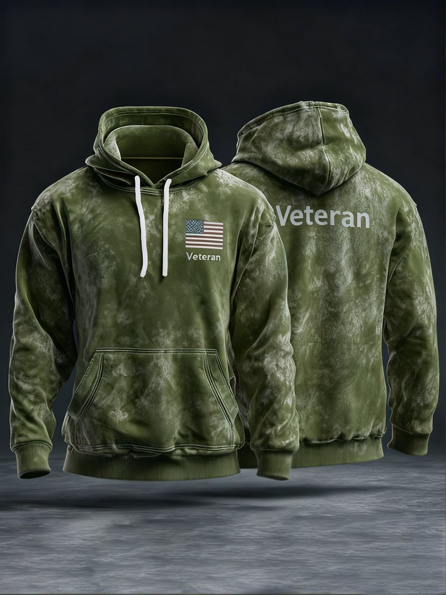 Men's Vintage Veteran USA Flag Print Casual Hoodie