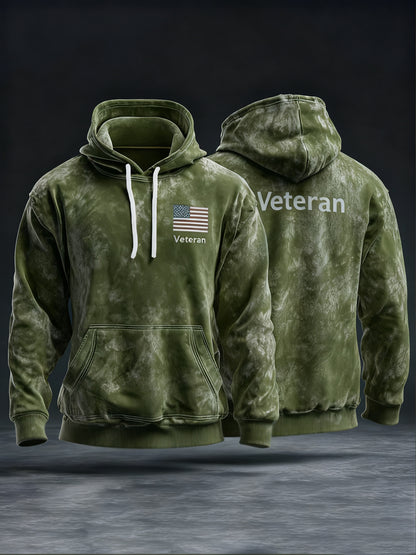 Men's Vintage Veteran USA Flag Print Casual Hoodie