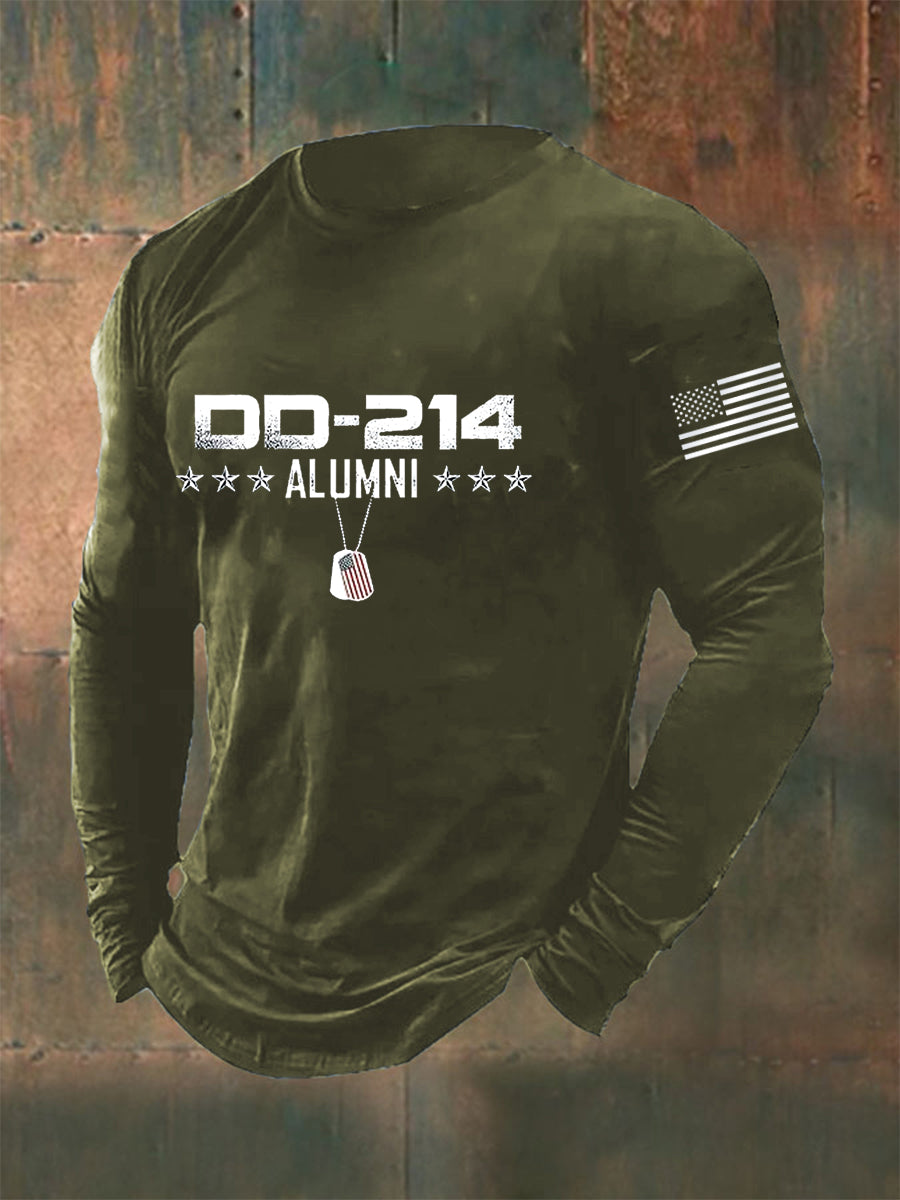 Men's Men's Vintage DD-214 Alumni Veteran Print Casual Long Sleeve T-Shirt