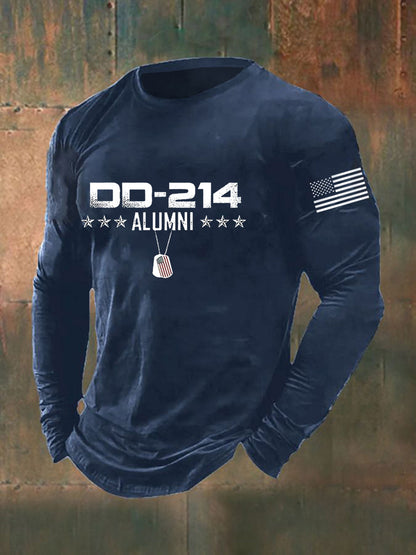 Men's Men's Vintage DD-214 Alumni Veteran Print Casual Long Sleeve T-Shirt