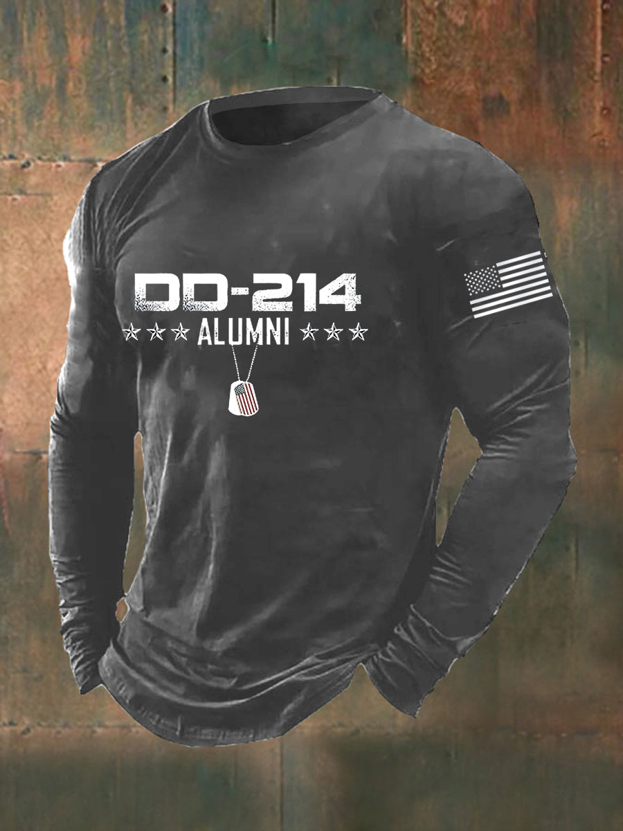 Men's Men's Vintage DD-214 Alumni Veteran Print Casual Long Sleeve T-Shirt