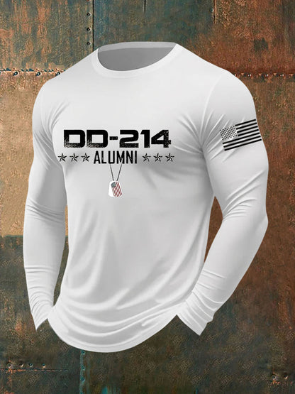 Men's Men's Vintage DD-214 Alumni Veteran Print Casual Long Sleeve T-Shirt
