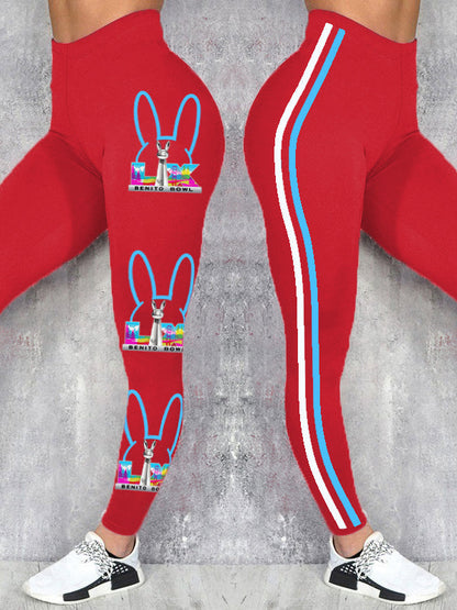Women's Bunny Football Music Lover Printed Leggings