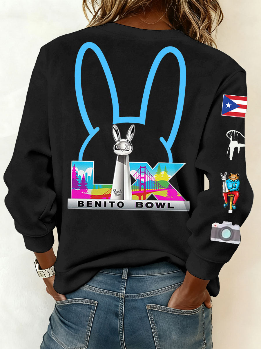 Women's Bunny Football Music Lover Printed Sweatshirt