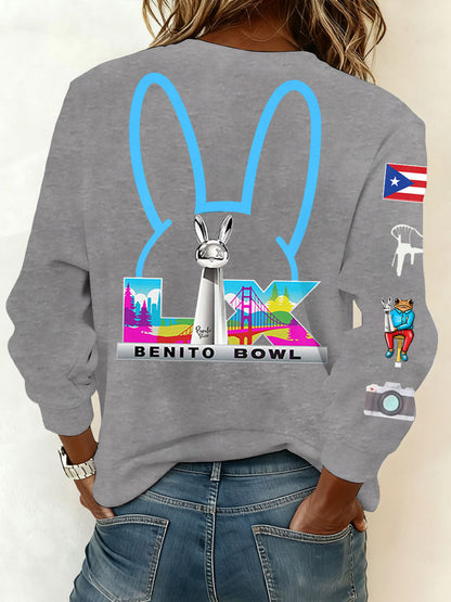 Women's Bunny Football Music Lover Printed Sweatshirt