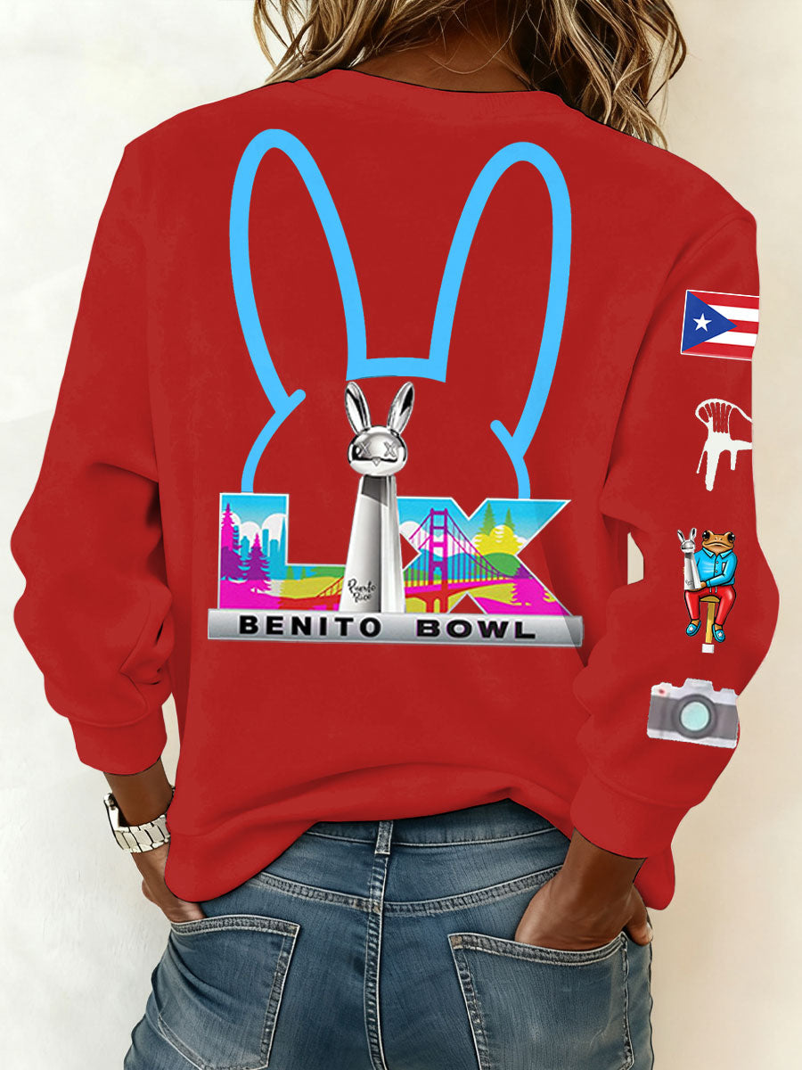 Women's Bunny Football Music Lover Printed Sweatshirt