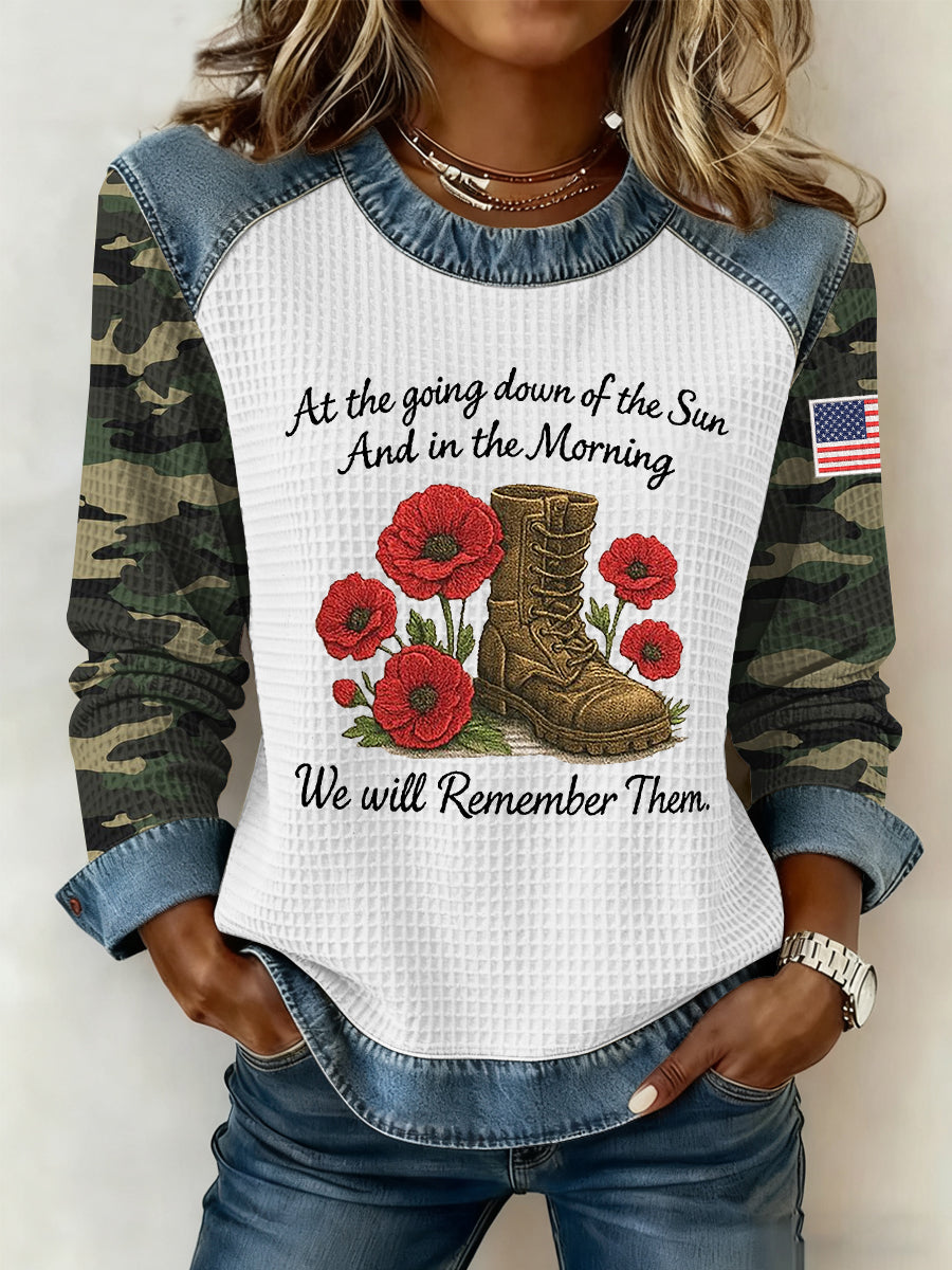 Women's Veteran Art Print Casual Waffle Hoodie