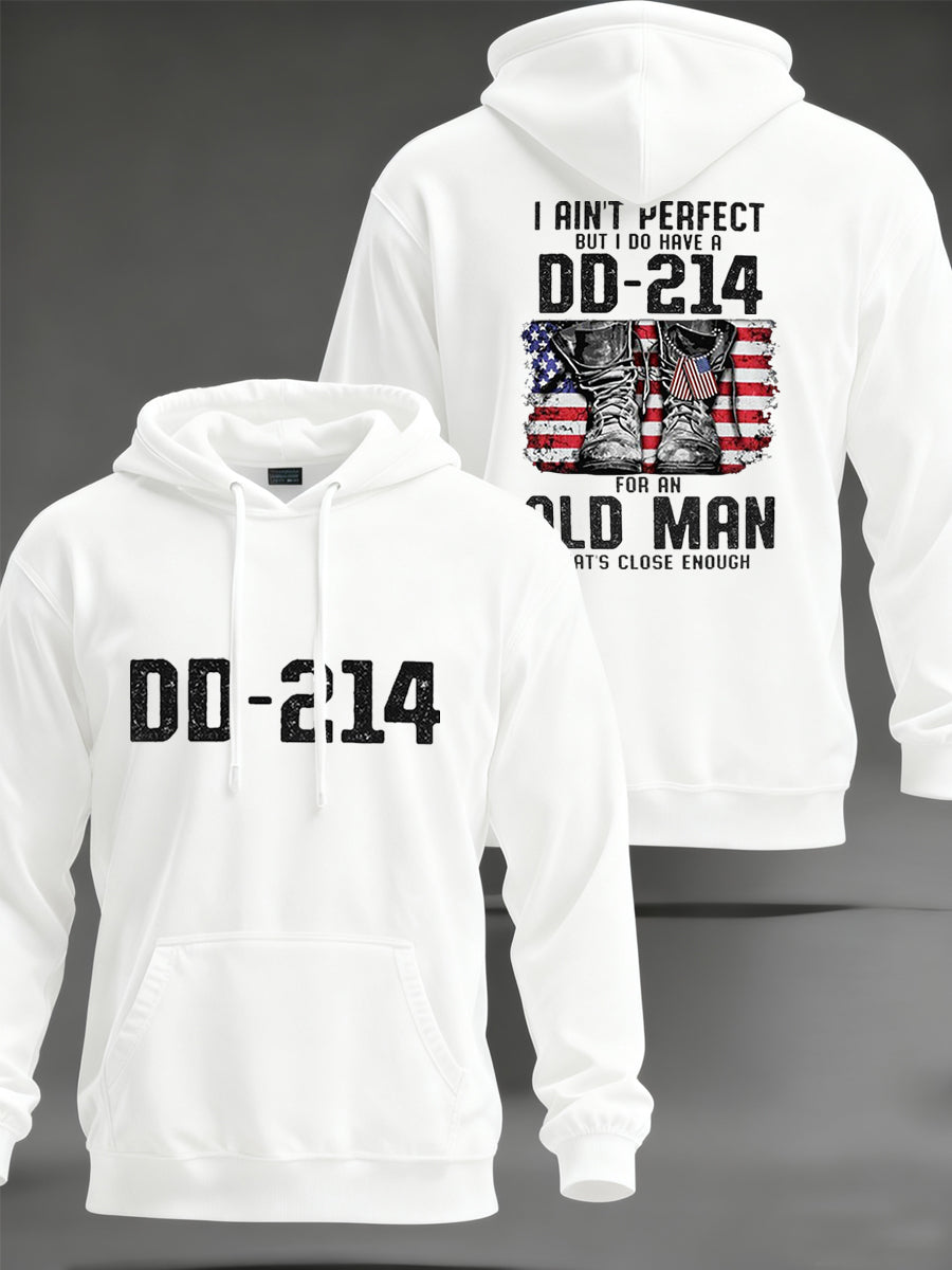 Men's I Ain`t Perfect But I Do Have DD-214 Veterans Casual Pocket Hoodie