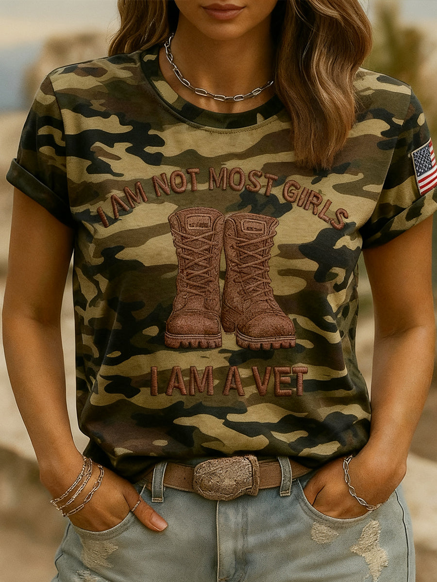 Women's Veteran Art Print Casual Short Sleeve T-Shirt