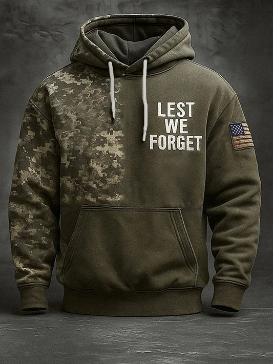 Men's Lest We Forget Veteran USA Flag Camouflage Print Casual Hoodie