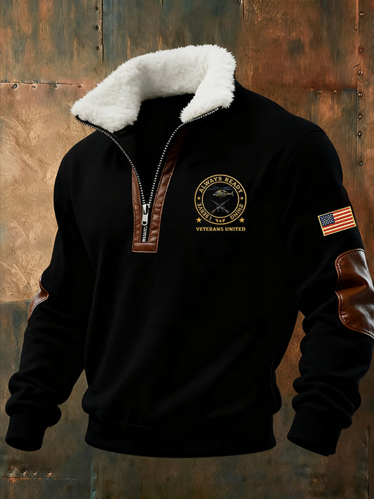 Men's Retro Fashion Casual Half-Zip Sweatshirt With Fur Collar