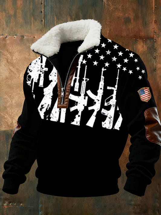 Men's Retro Fashion Casual Half-Zip Sweatshirt With Fur Collar