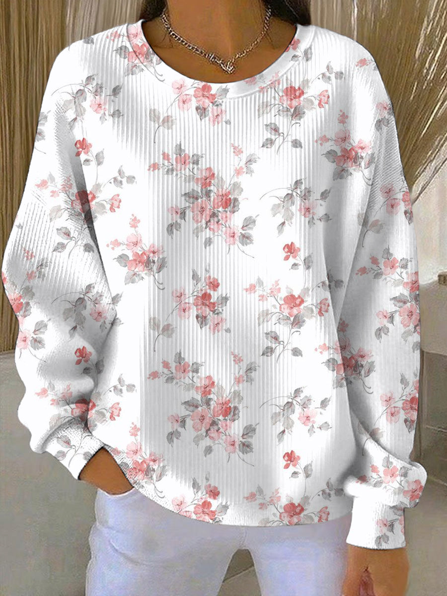 Women's Breast Cancer Pink Flowers Print Casual Sweatshirt