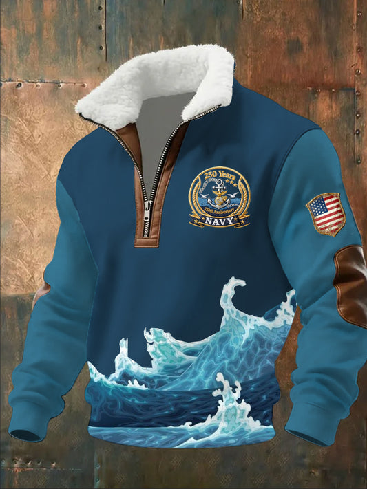 Men's Retro Fashion Casual Half-Zip Sweatshirt With Fur Collar