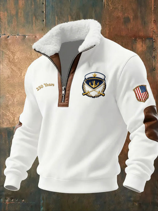 Men's Retro Fashion Casual Half-Zip Sweatshirt With Fur Collar