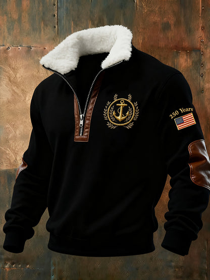 Men's Retro Fashion Casual Half-Zip Sweatshirt With Fur Collar