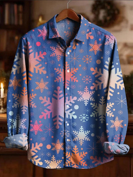 Laser-Printed Snowflake Casual Long-Sleeve Shirt