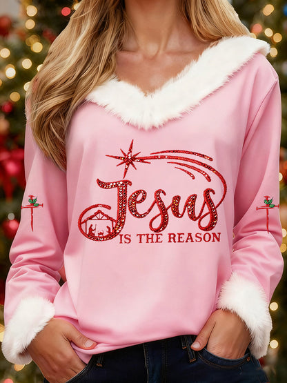 Women's Jesus Is The Reason Cross Printed Casual Long Sleeve Top