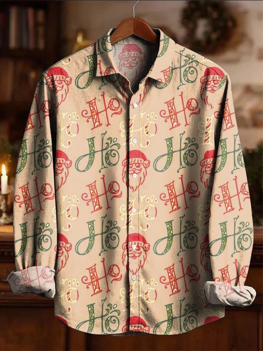 Hohoho Santa Claus Print Casual Long-Sleeve Shirt