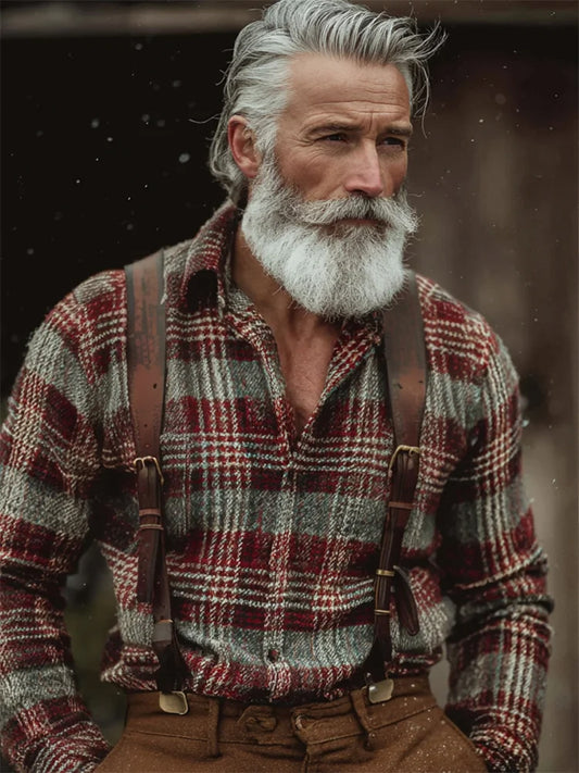 Men's Vintage Christmas Plaid Graphic Comfy Shirt