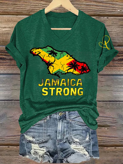 Women's Jamaica Strong Cross Reggae V-Neck Tee
