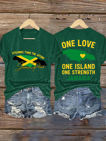 Women's Stronger Than The Storm Jamaica Proud One Love One Island  Short Sleeve T-shirt