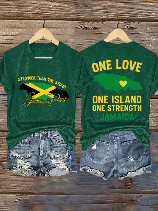 Women's Stronger Than The Storm Jamaica Proud One Love One Island  Short Sleeve T-shirt