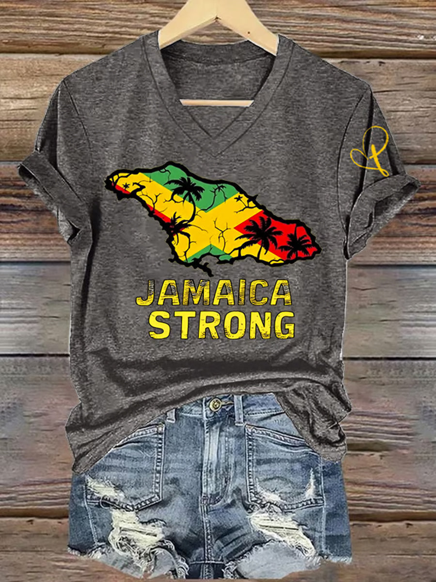 Women's Jamaica Strong Cross Reggae V-Neck Tee