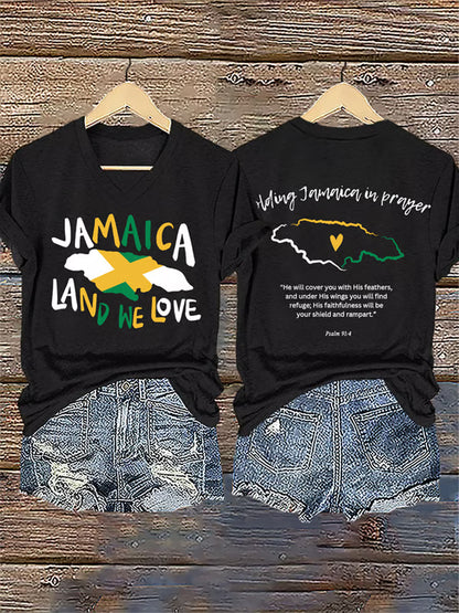 Women'sHurricane Melissa Jamaica Stronger Than The Storm Pray For Jamaica V-Neck Tee