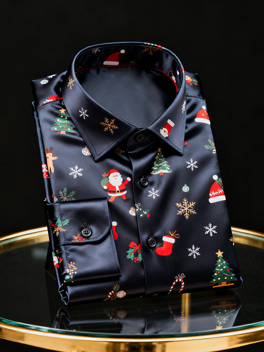 Christmas Santa Claus Vintage Business Satin Long-Sleeve Shirt