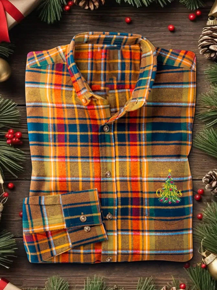 Men's Business Retro Christmas Art Print Long-Sleeved Shirt