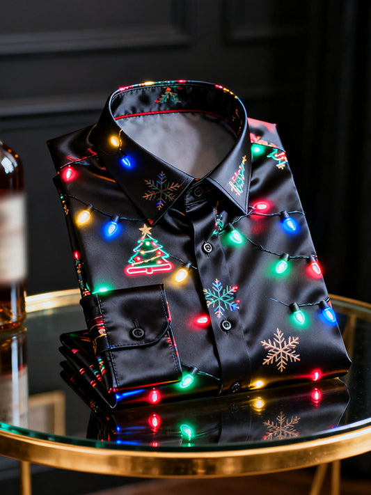 Christmas Atmosphere Light Business Casual Satin Long-Sleeve Shirt