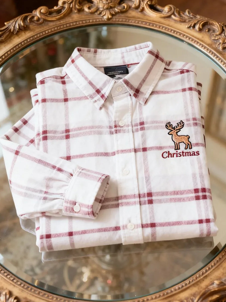 Men's Business Retro Christmas Art Print Long-Sleeved Shirt