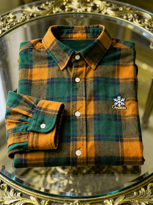 Men's Business Retro Christmas Art Print Long-Sleeved Shirt