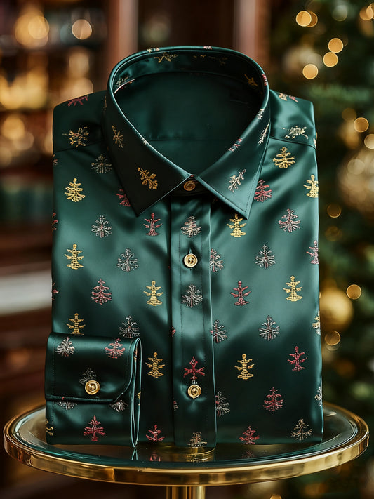 Christmas Tree Snowflake Business Satin Long-Sleeve Shirt