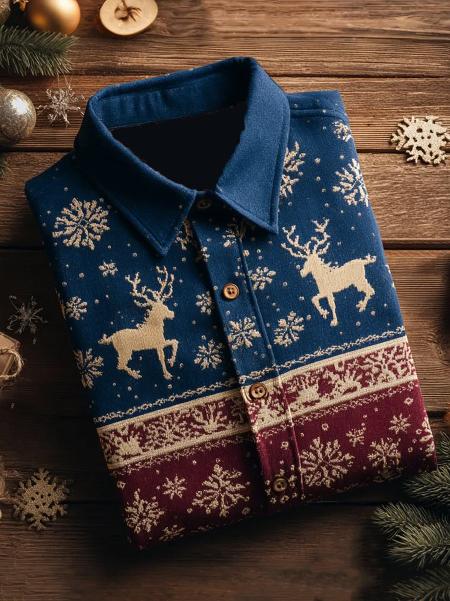 Men's Business Retro Christmas Art Print Long-Sleeved Shirt