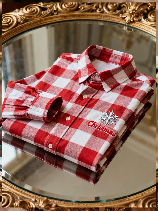 Men's Business Retro Christmas Art Print Long-Sleeved Shirt