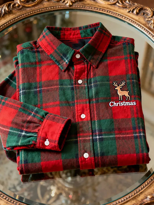 Men's Business Retro Christmas Art Print Long-Sleeved Shirt