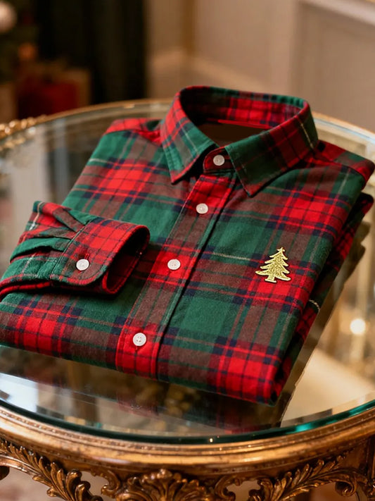 Men's Business Retro Christmas Art Print Long-Sleeved Shirt