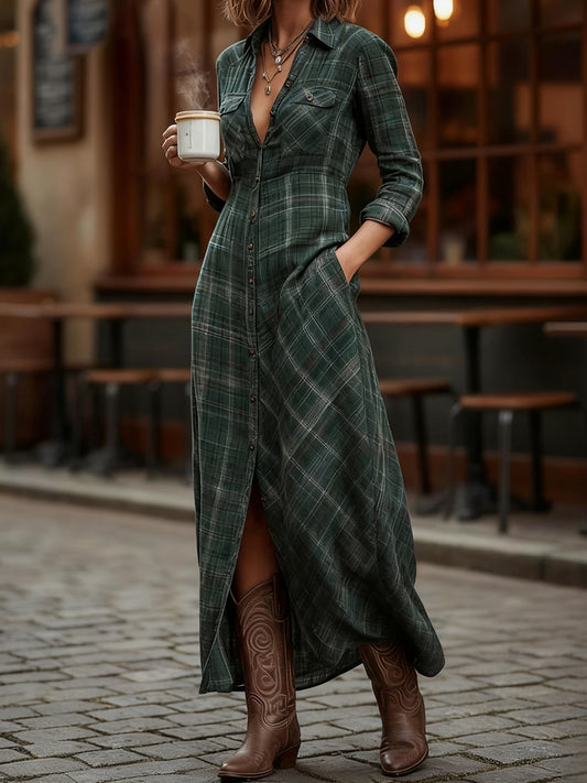 Women's Vintage Plaid Pattern Maxi Dress