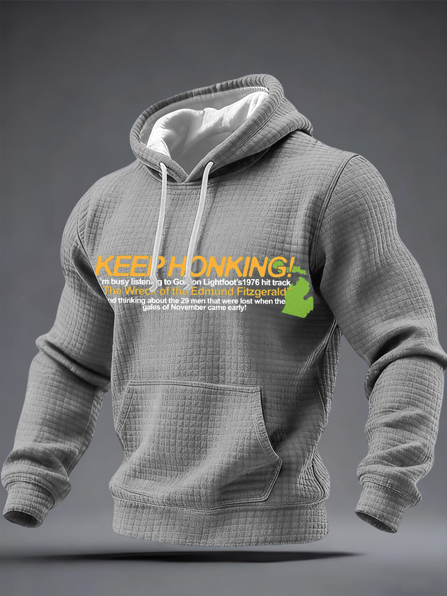 Men's In Loving Memory of the Wreck of the Edmund Fitzgerald Checkered Cotton Hoodie