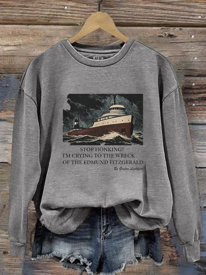 Women's Stop Honking! I'm crying to 'The Wreck of the Edmund Fitzgerald' by Gordon Lightfoot Vintage Essential polyester sweatshirt