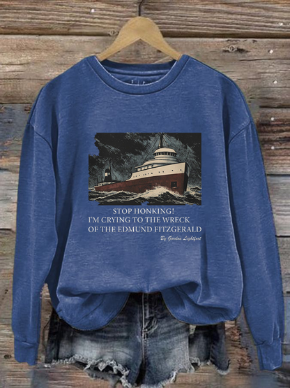 Women's Stop Honking! I'm crying to 'The Wreck of the Edmund Fitzgerald' by Gordon Lightfoot Vintage Essential polyester sweatshirt