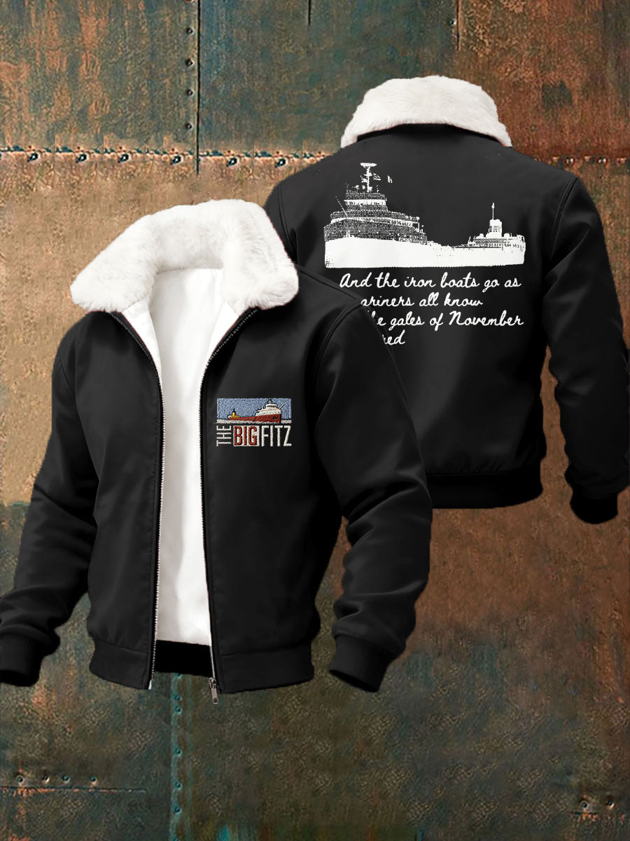 Men's Edmund Fitzgerald Printed Fur Collar Zip-Up Jacket