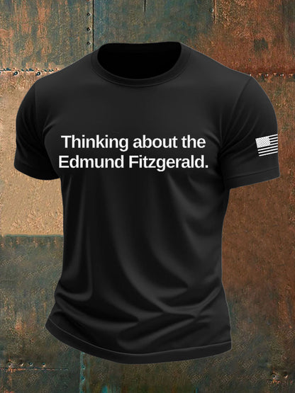 Men's Thinking about the Edmund Fitzgerald imitation cotton short-sleeved T-shirt
