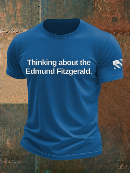Men's Thinking about the Edmund Fitzgerald imitation cotton short-sleeved T-shirt