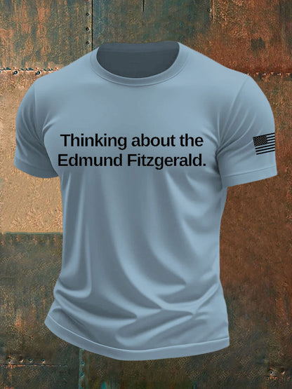 Men's Thinking about the Edmund Fitzgerald imitation cotton short-sleeved T-shirt