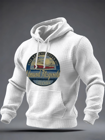 Men's The Legend Lives Great Lakes Shipwreck Historical Essential Checkered Cotton Hoodie