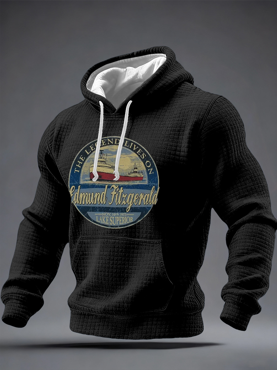 Men's The Legend Lives Great Lakes Shipwreck Historical Essential Checkered Cotton Hoodie