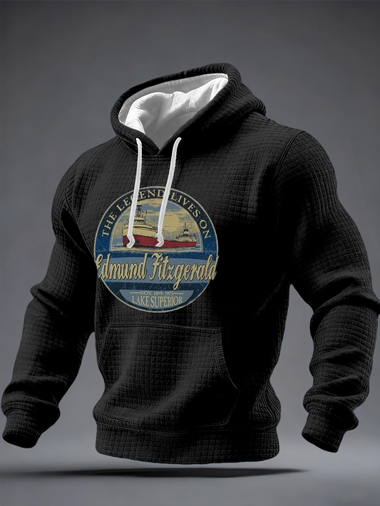 Men's The Legend Lives Great Lakes Shipwreck Historical Essential Checkered Cotton Hoodie